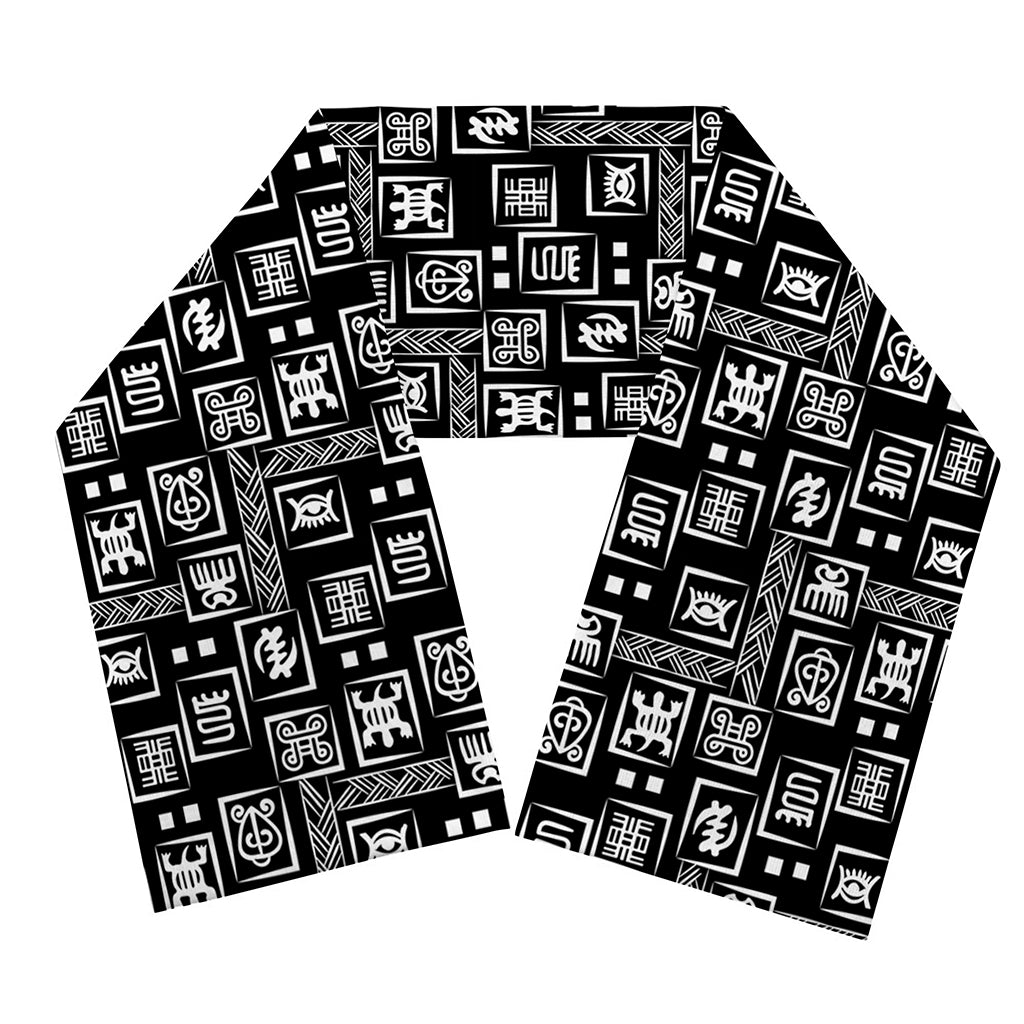 Black Adinkra Symbols Pattern Print Scarf