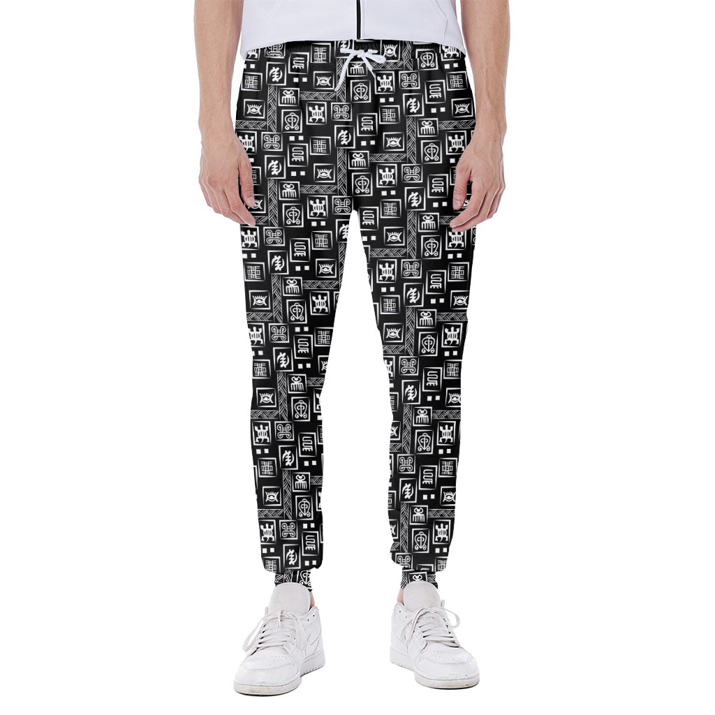 Black Adinkra Symbols Pattern Print Scuba Joggers