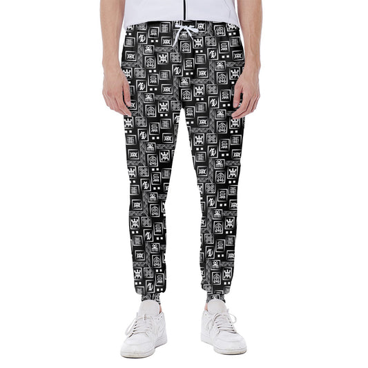Black Adinkra Symbols Pattern Print Scuba Joggers