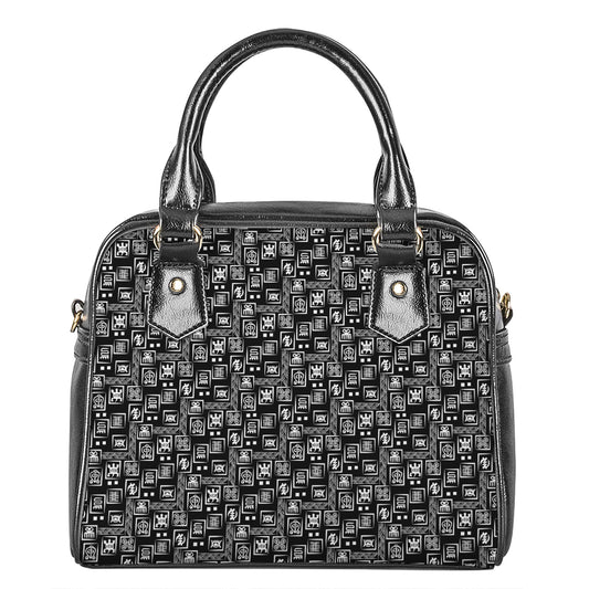 Black Adinkra Symbols Pattern Print Shoulder Handbag