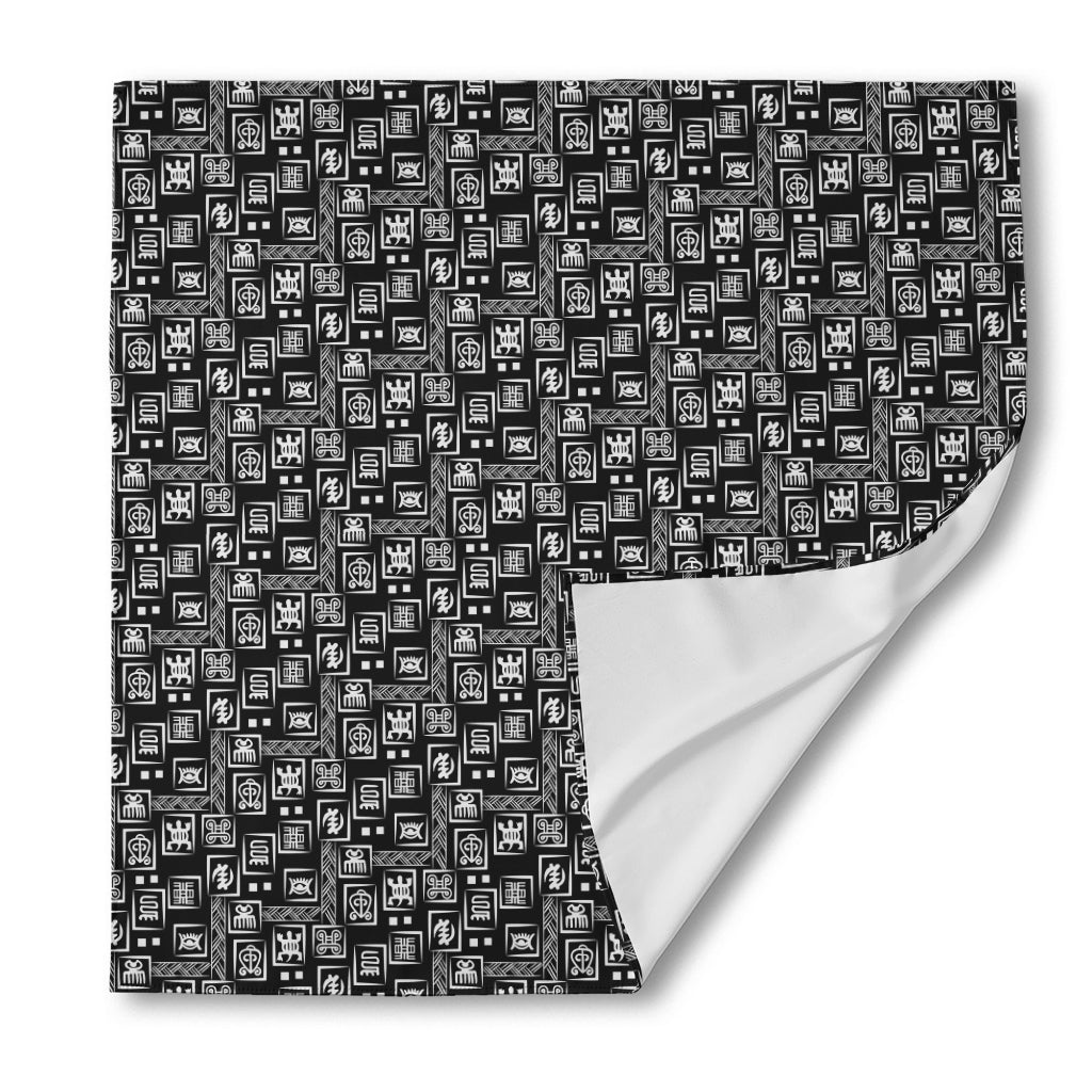 Black Adinkra Symbols Pattern Print Silk Bandana