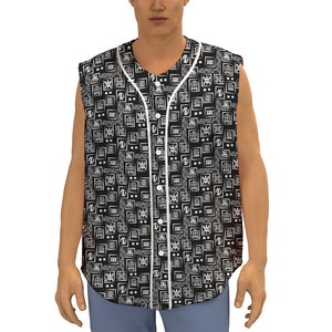 Black Adinkra Symbols Pattern Print Sleeveless Baseball Jersey