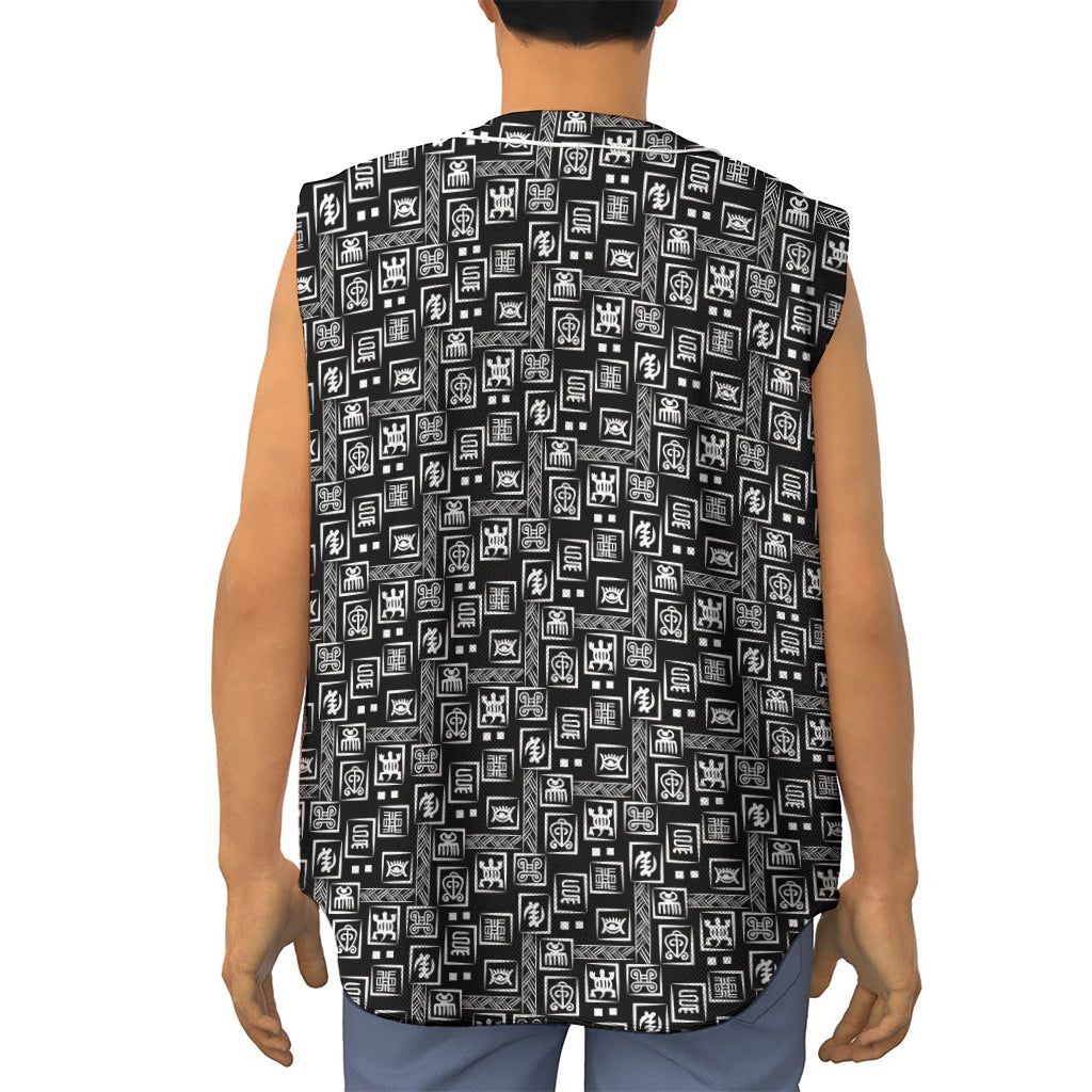 Black Adinkra Symbols Pattern Print Sleeveless Baseball Jersey