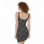 Black Adinkra Symbols Pattern Print Sleeveless Bodycon Dress