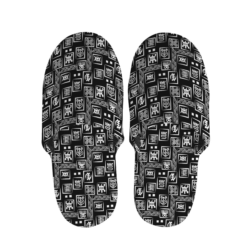 Black Adinkra Symbols Pattern Print Slippers