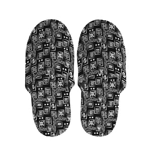 Black Adinkra Symbols Pattern Print Slippers