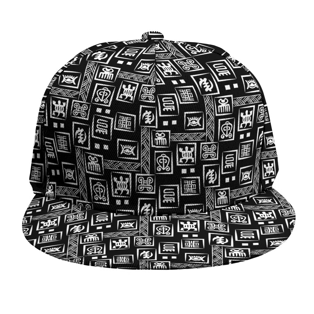 Black Adinkra Symbols Pattern Print Snapback Cap