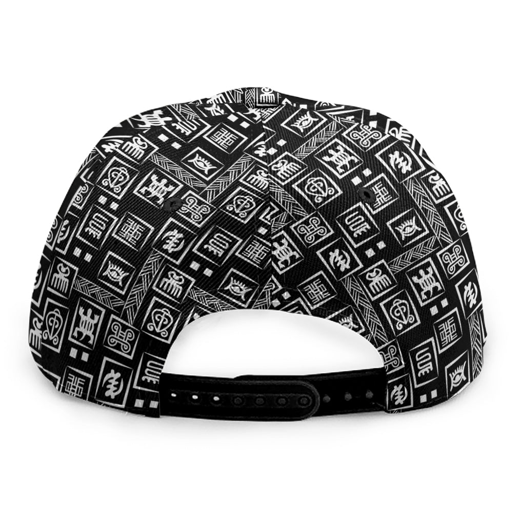 Black Adinkra Symbols Pattern Print Snapback Cap