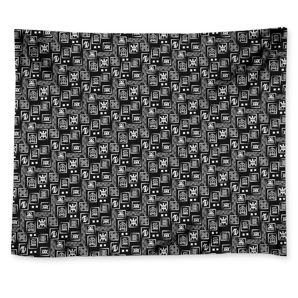 Black Adinkra Symbols Pattern Print Tapestry