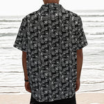 Black Adinkra Symbols Pattern Print Textured Short Sleeve Shirt