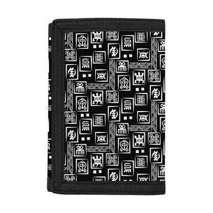 Black Adinkra Symbols Pattern Print Trifold Wallet