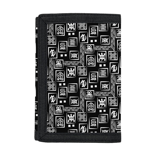 Black Adinkra Symbols Pattern Print Trifold Wallet