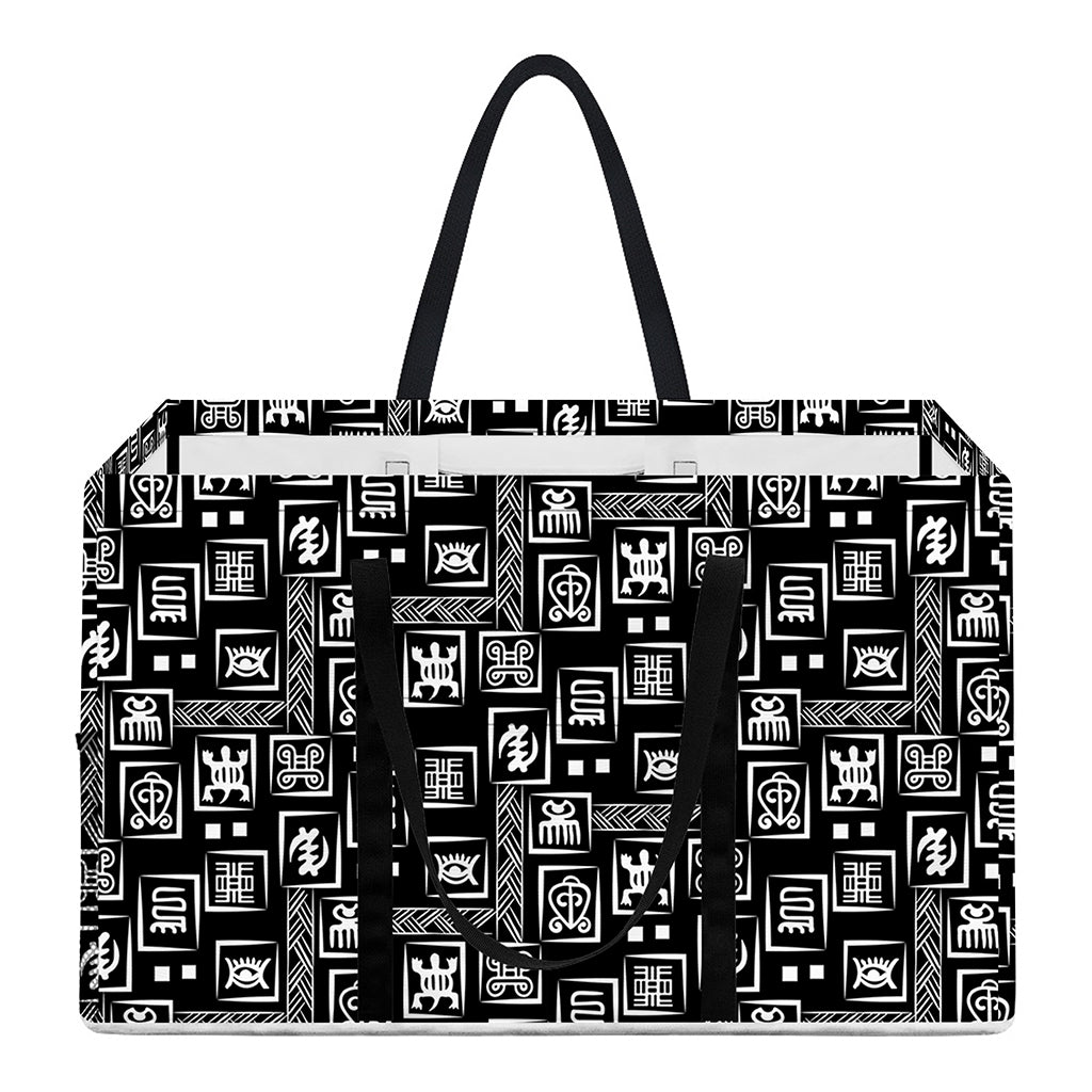 Black Adinkra Symbols Pattern Print Utility Tote Bag