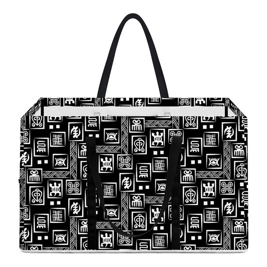 Black Adinkra Symbols Pattern Print Utility Tote Bag