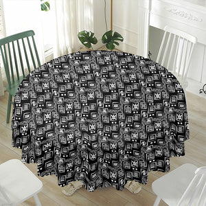 Black Adinkra Symbols Pattern Print Waterproof Round Tablecloth