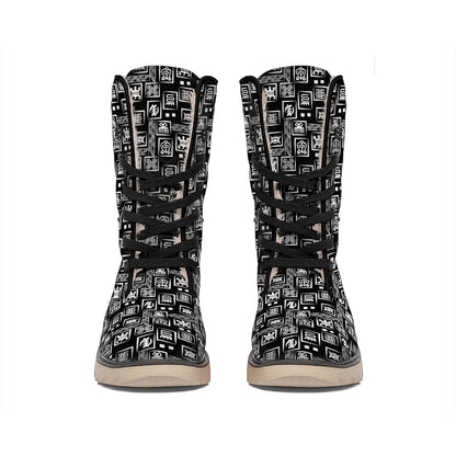 Black Adinkra Symbols Pattern Print Winter Boots