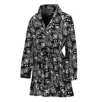 Black Adinkra Symbols Pattern Print Women's Bathrobe