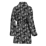 Black Adinkra Symbols Pattern Print Women's Bathrobe