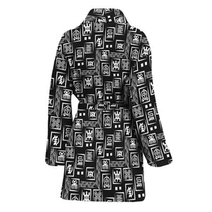 Black Adinkra Symbols Pattern Print Women's Bathrobe