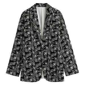 Black Adinkra Symbols Pattern Print Women's Cotton Blazer