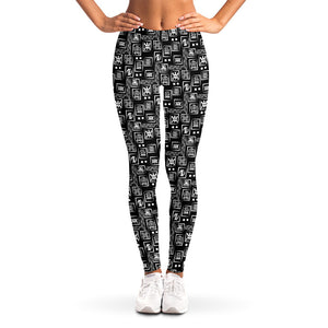 Black Adinkra Symbols Pattern Print Women's Leggings