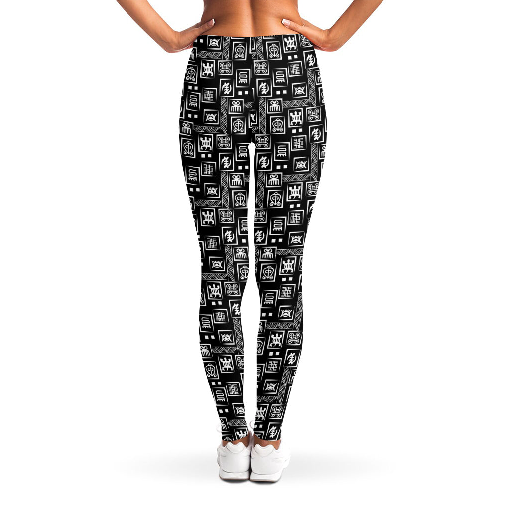 Black Adinkra Symbols Pattern Print Women's Leggings