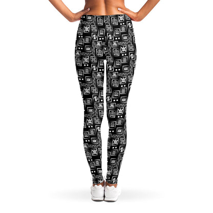 Black Adinkra Symbols Pattern Print Women's Leggings