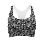 Black Adinkra Symbols Pattern Print Women's Sports Bra