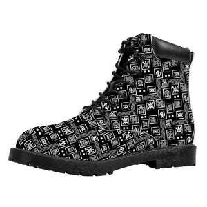 Black Adinkra Symbols Pattern Print Work Boots