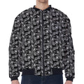 Black Adinkra Symbols Pattern Print Zip Sleeve Bomber Jacket