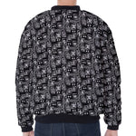 Black Adinkra Symbols Pattern Print Zip Sleeve Bomber Jacket