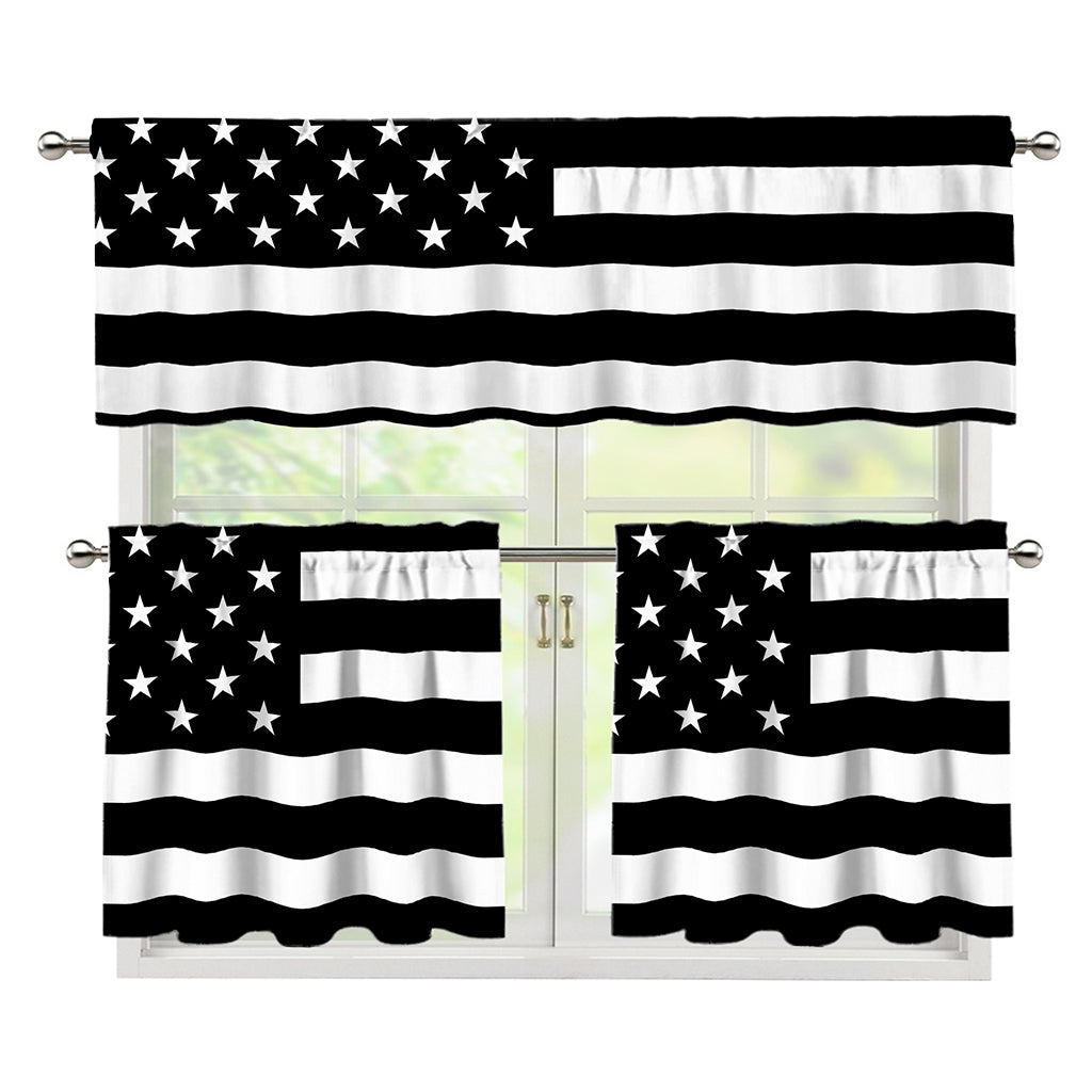 Black American Flag Print 3 Piece Kitchen Curtains