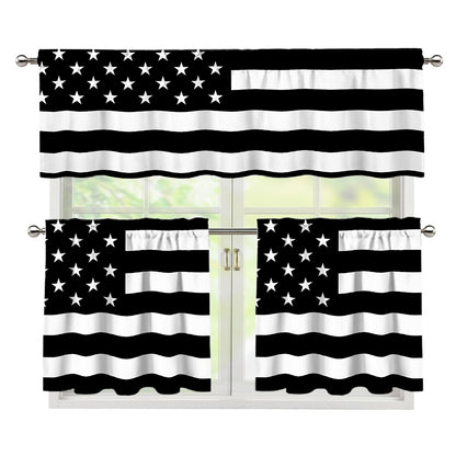 Black American Flag Print 3 Piece Kitchen Curtains