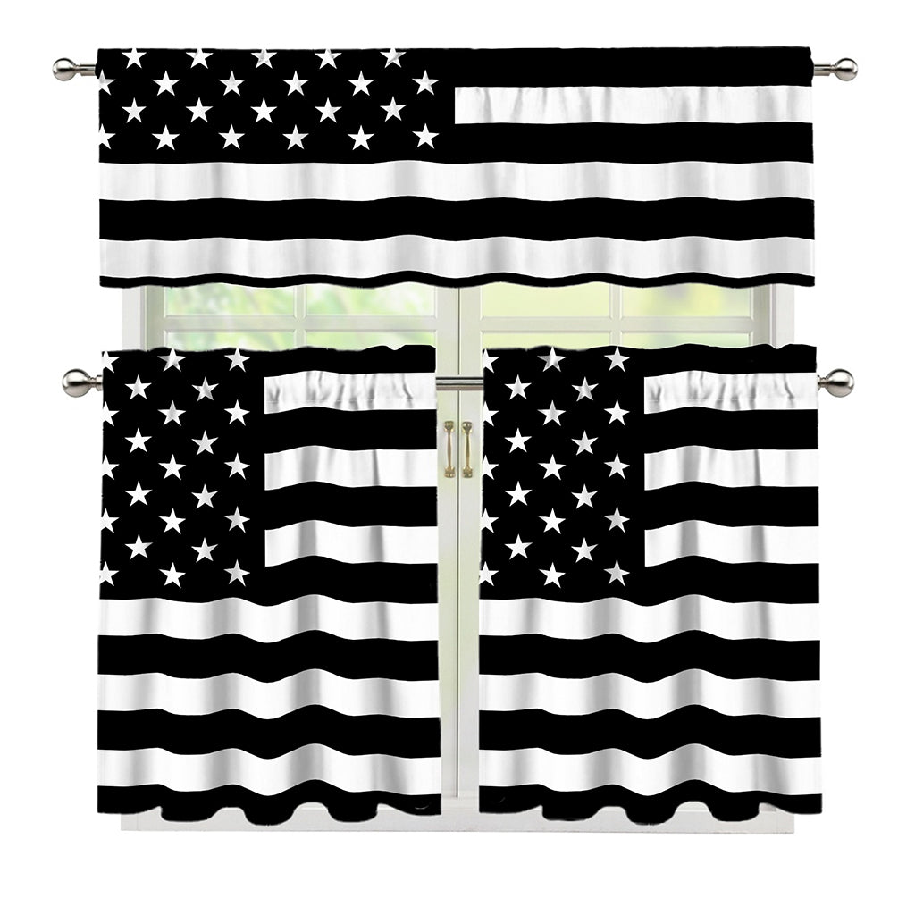 Black American Flag Print 3 Piece Kitchen Curtains