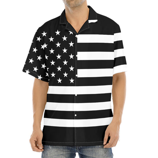 Black American Flag Print Aloha Shirt