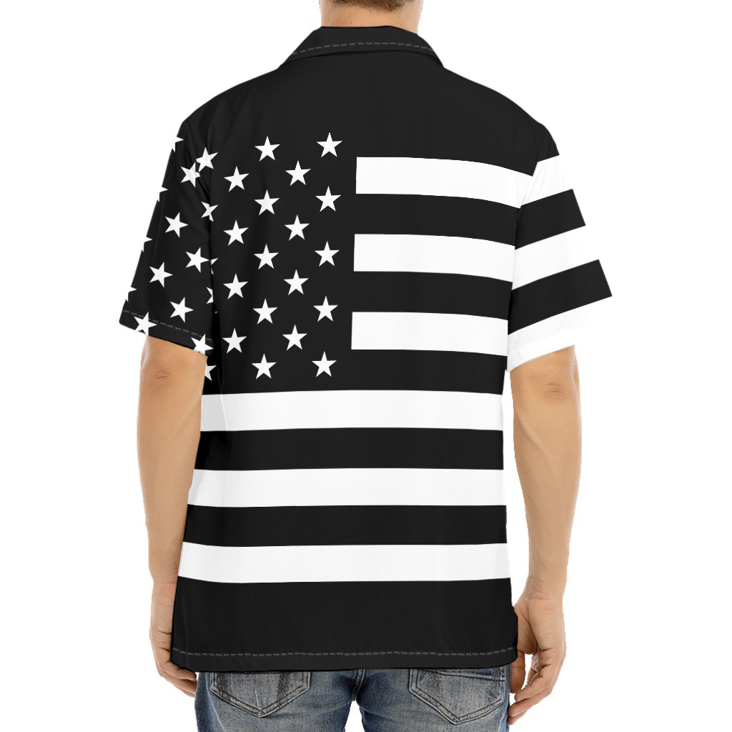 Black American Flag Print Aloha Shirt