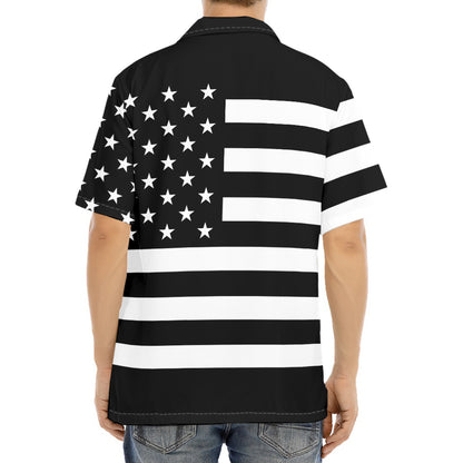 Black American Flag Print Aloha Shirt