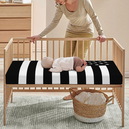 Black American Flag Print Baby Crib Sheet