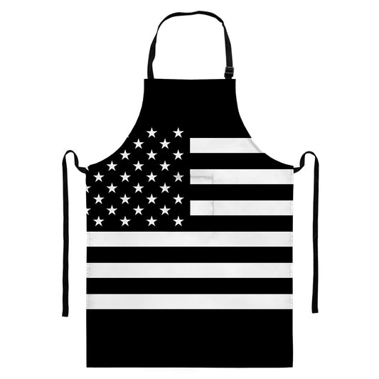 Black American Flag Print Bib Apron With Pocket