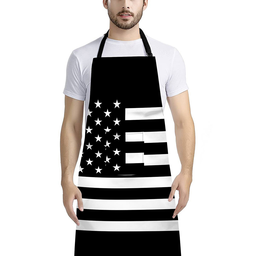Black American Flag Print Bib Apron With Pocket