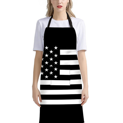 Black American Flag Print Bib Apron With Pocket