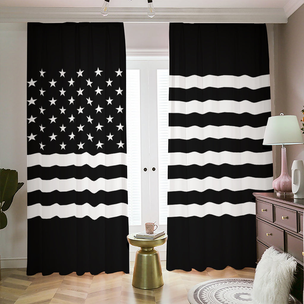 Black American Flag Print Blackout Pencil Pleat Curtains