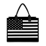 Black American Flag Print Canvas Tote Bag