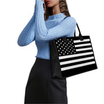 Black American Flag Print Canvas Tote Bag