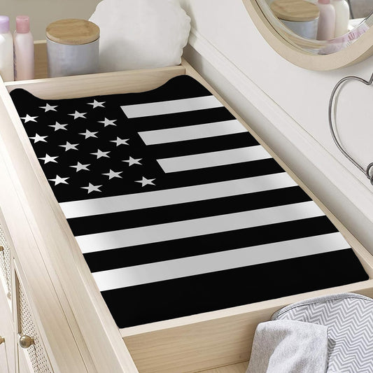Black American Flag Print Changing Pad Cover