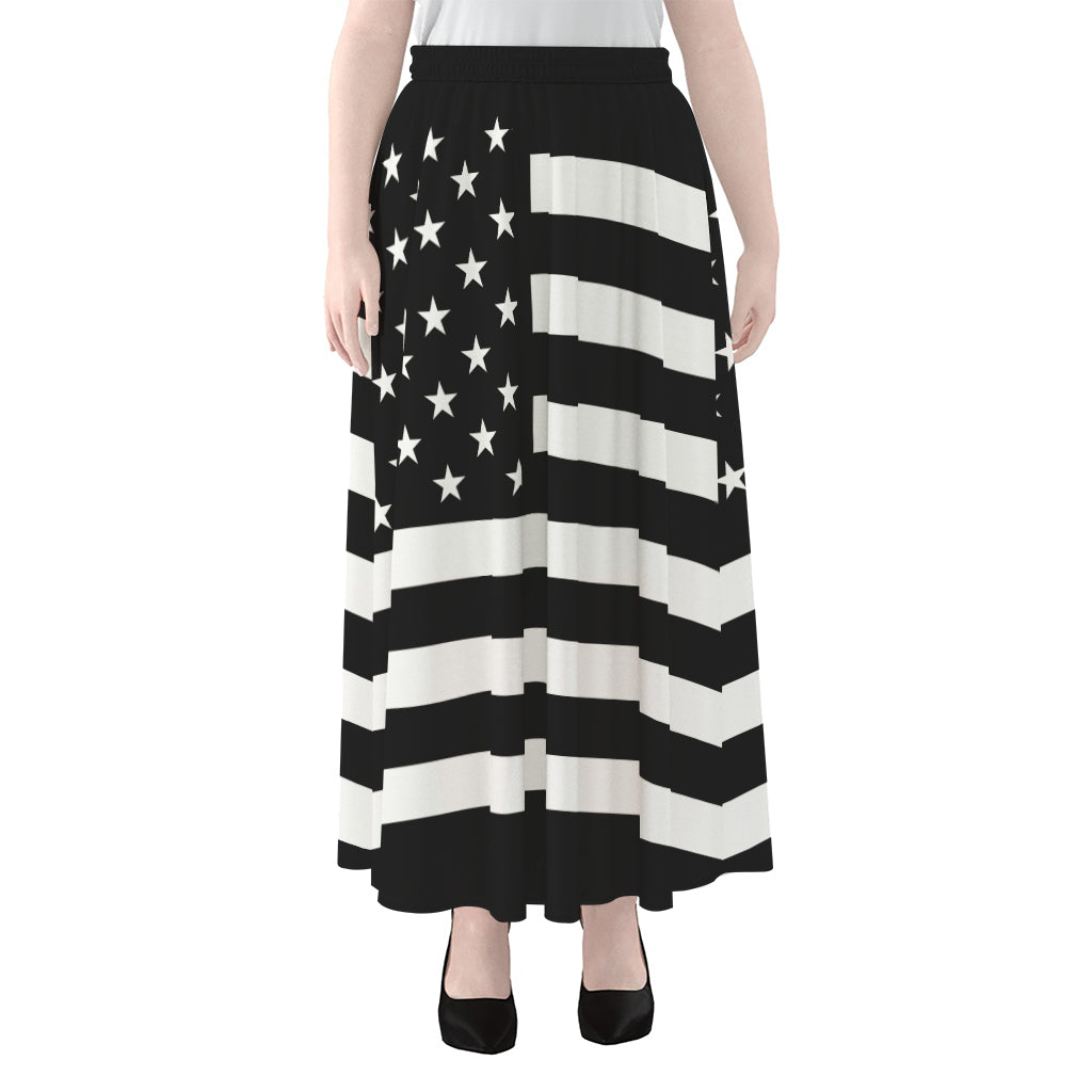 Black American Flag Print Chiffon Maxi Skirt