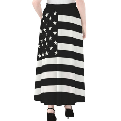 Black American Flag Print Chiffon Maxi Skirt