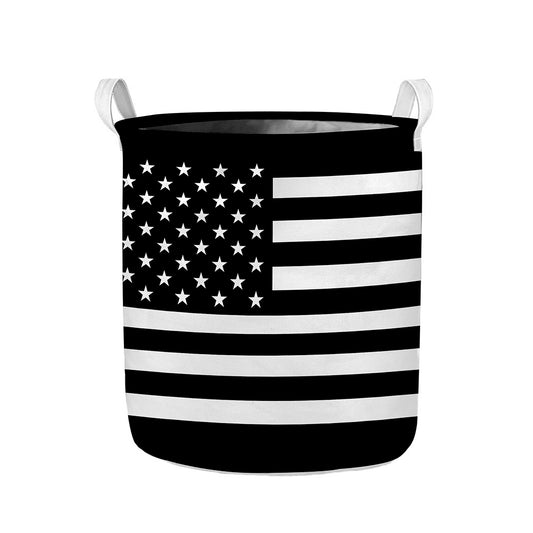 Black American Flag Print Collapsible Laundry Basket