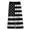 Black American Flag Print Cotton Front Slit Maxi Skirt