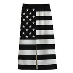 Black American Flag Print Cotton Front Slit Maxi Skirt